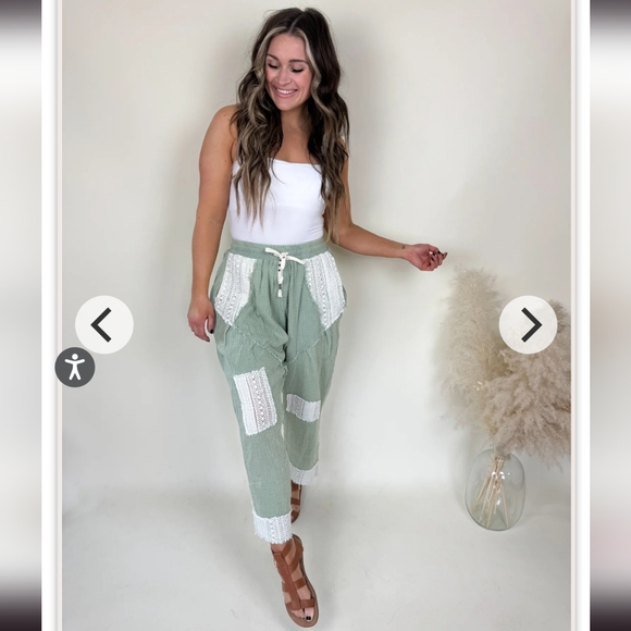 POL Sage Gauze Patched Lace Pants - Picture 1 of 3